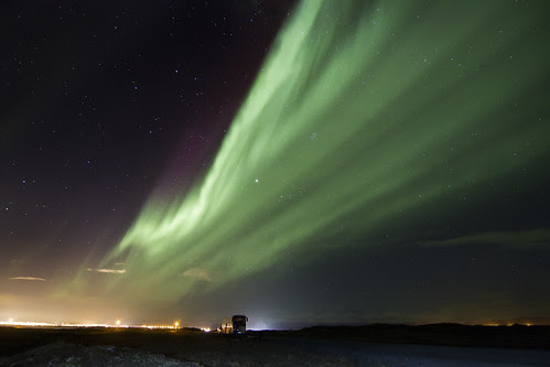 The Northern Lights over Reykjavik, Iceland