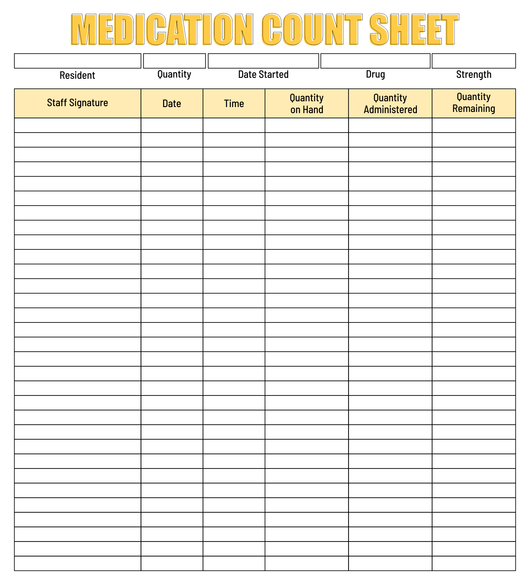 Shift To Shift Narcotic Count Sheet