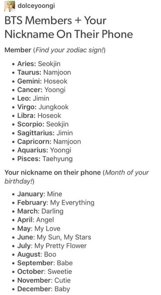 Bts Zodiac Nicknames - Peluang Bisnis