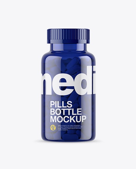 Download Blue Pills Bottle PSD Mockup