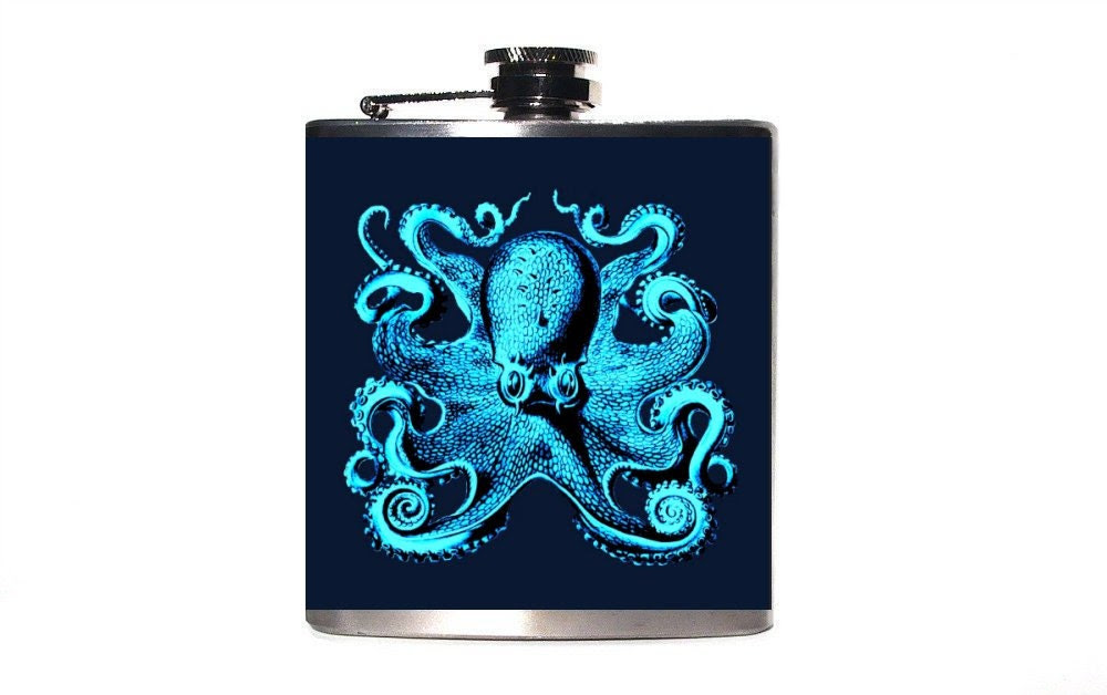 Steampunk Octopus Flask, Whiskey Hip Flask, Bachelorette Party Gift, Wedding Party Flask - LocaDesign