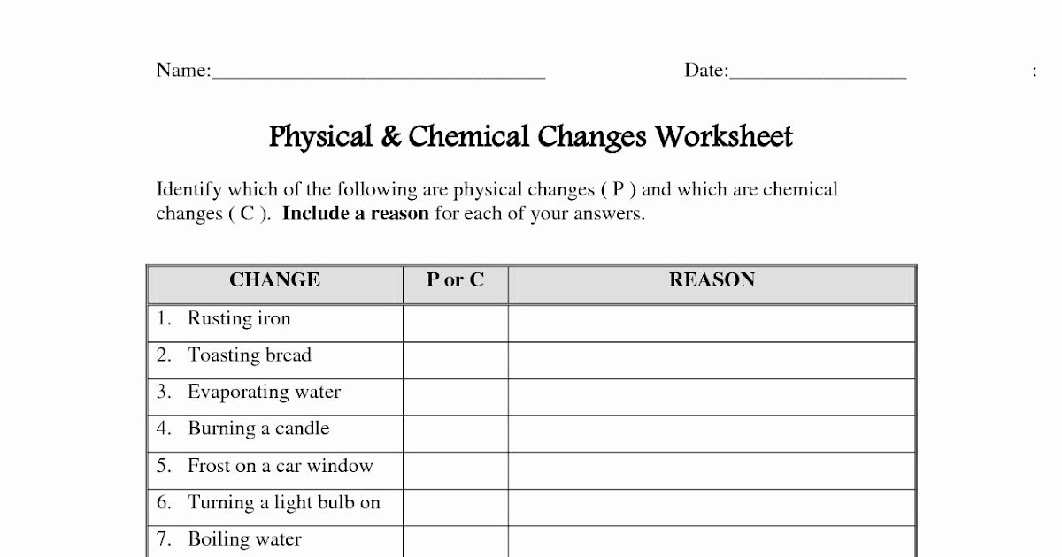 Physical And Chemical Properties Worksheet - worksheet