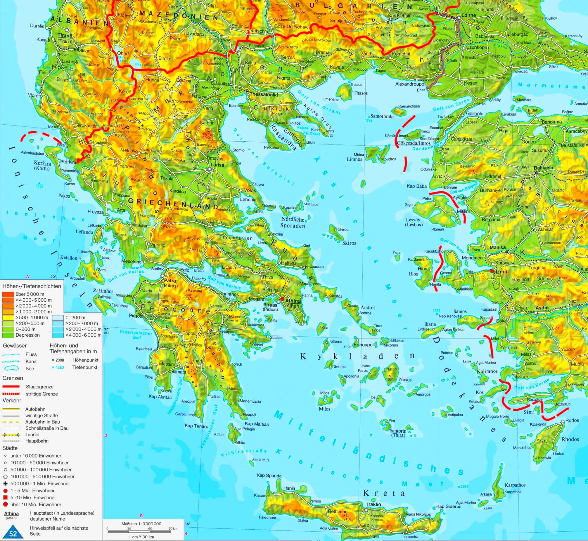 Physische Karte Griechenland  Europakarte