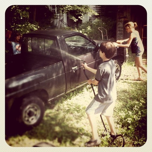 Washing grandma's truck.