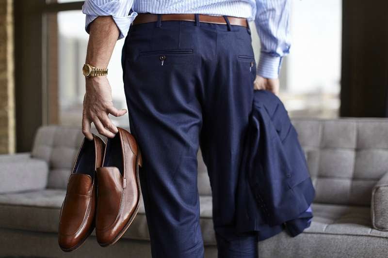 navy blue with brown shoes