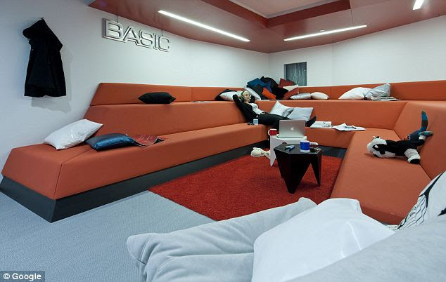 orange sofa Google office