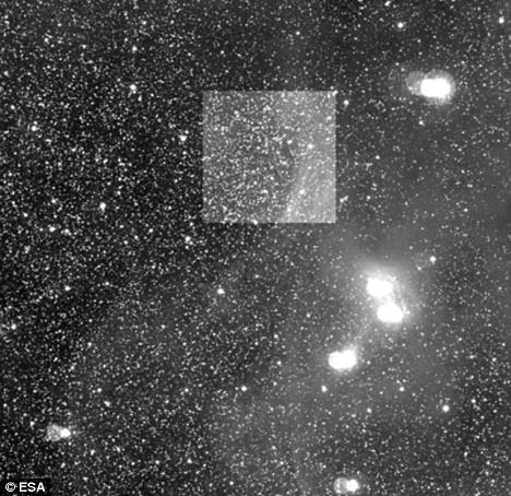 The location of the comet: Rosetta takes a snap of its destination (in grey box) with its OSIRIS camera