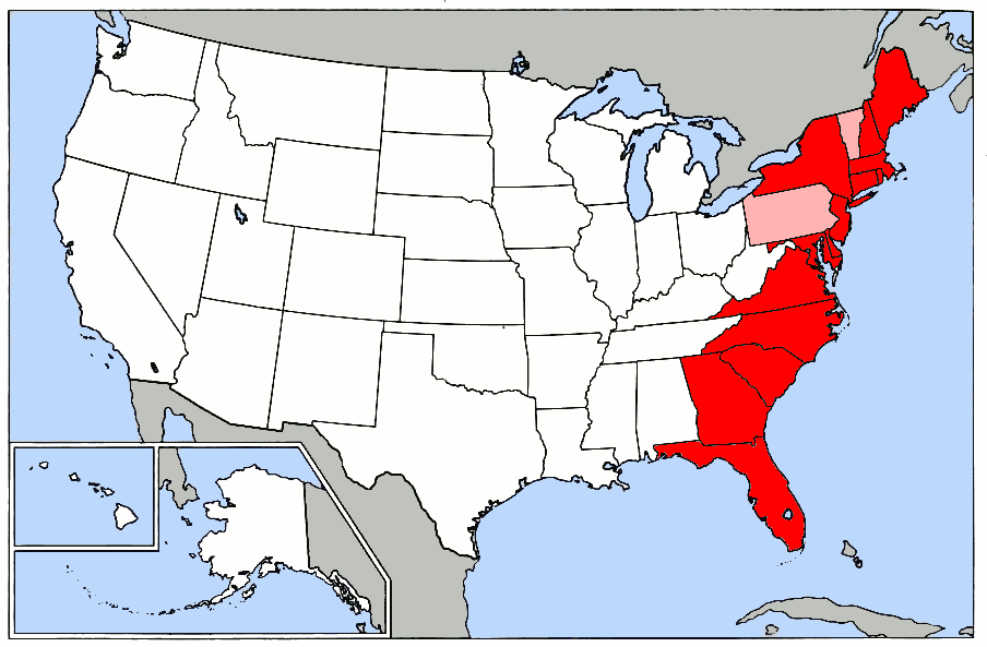 Eastern Seaboard East Coast Map Usa