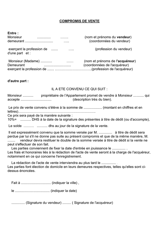Formulaire pdf Modèle compromis de vente terrain