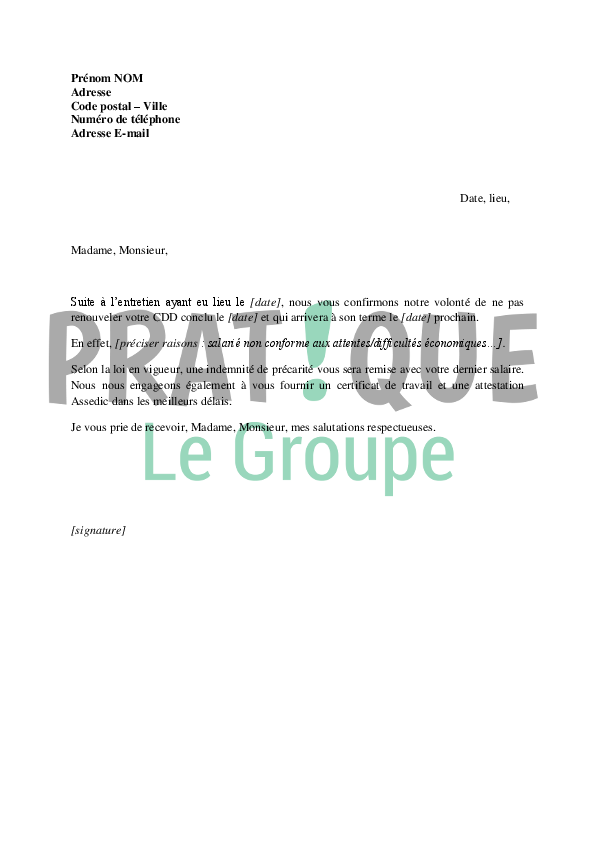Formulaire pdf Lettre demande de renouvellement dcontrat cdd