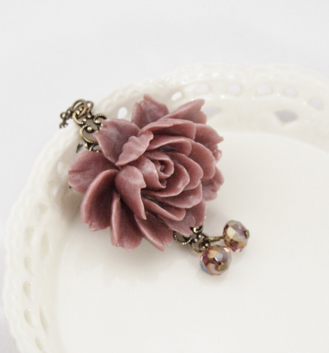 Collette Dusty Pinky Purple Rose Necklace
