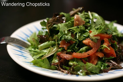 Wilted Arugula  and Lettuce Salad with Warm Bacon Dressing 1
