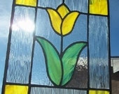 STAINED GLASS - Bright Yellow Tulip Floral Stained Glass Suncatcher Window Panel - SunflowerGlassworks STAINED GLASS - Bright Yellow Tulip Floral Stained Glass Suncatcher Window Panel - SunflowerGlassworks