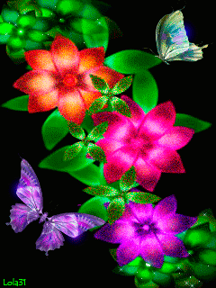 Неоновые бабочки и цветы 3