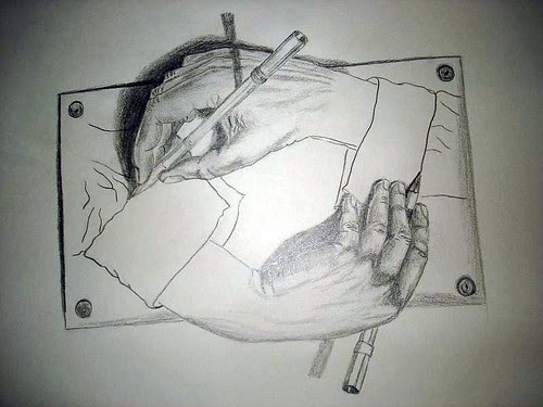 Mi  version de "Hands drawing hands" de M.C. Escher