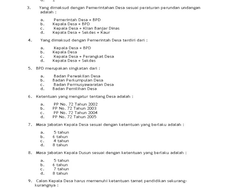 70 Contoh Soal Tes Perangkat Desa Dan Kunci Jawaban