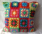 Crocheted Cushion Cover, Granny Square Cushion, Colourful Cushion, MADE TO ORDER - AddiesKnittedGifts Crocheted Cushion Cover, Granny Square Cushion, Colourful Cushion, MADE TO ORDER - AddiesKnittedGifts