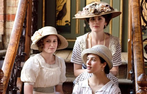 downton abbey sisters on stairs