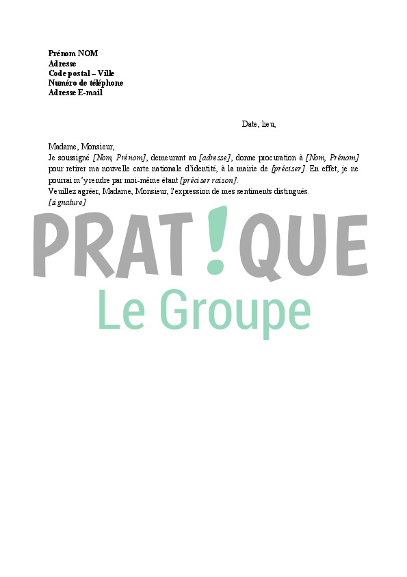 Exemple De Lettre De Procuration Carte D'identité  Covering Letter Example
