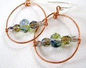 Wire Wrapped Copper Green Beaded Hoop Dangle Earrings Sterling Silver Earwires - CarolEJewelry Wire Wrapped Copper Green Beaded Hoop Dangle Earrings Sterling Silver Earwires - CarolEJewelry