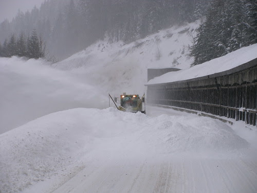 Crews clear avalanche debris at the snowshed
