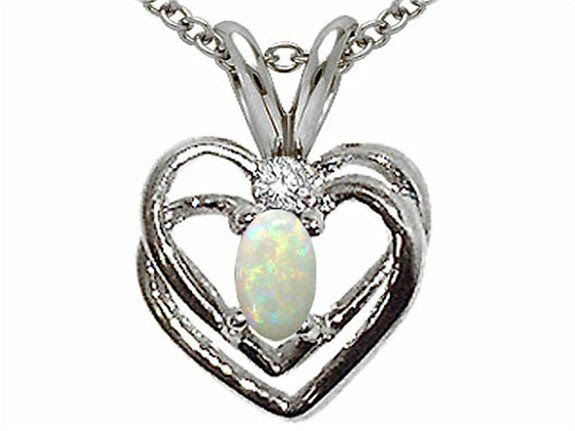 Tommaso Design Genuine Opal and Diamond Heart Pendant White Gold