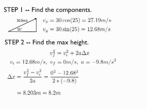 projectile acceleration formulas