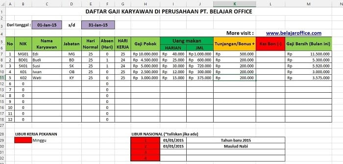 Contoh Excel Gaji Karyawan