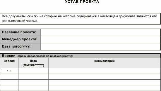 Пример устава проекта