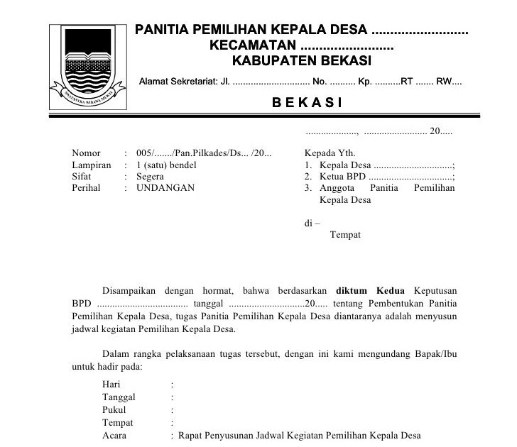 Contoh Surat Undangan Pelantikan Kepala Desa