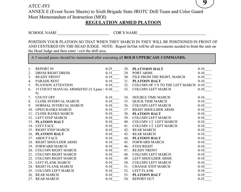 Latest Regulation Regulation Armed Squad Drill Sheet