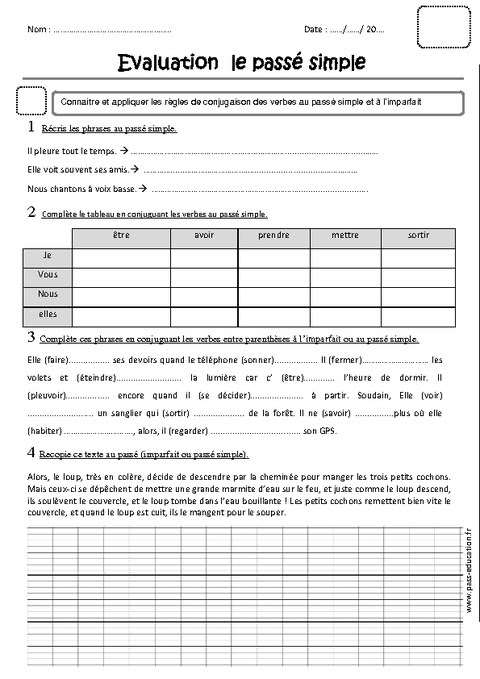 Exercices Passé Simple Cm2 / Exercice passé composé cm2 à imprimer - Ti