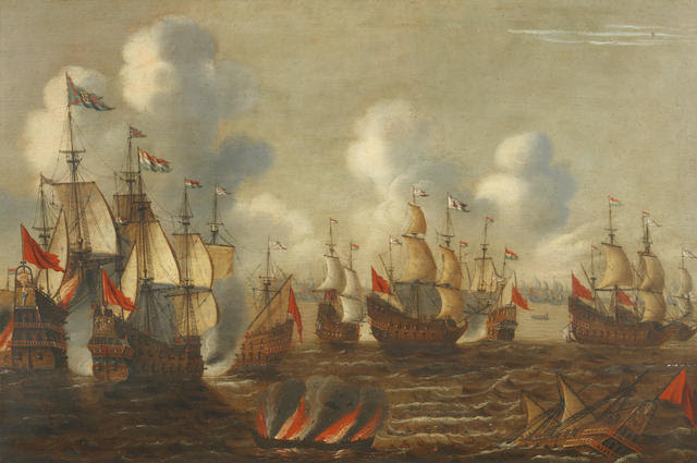 Follower of Peter van den Velde (Antwerp 1634-1687) A maritime engagement between the Dutch and the Spanish Netherlands