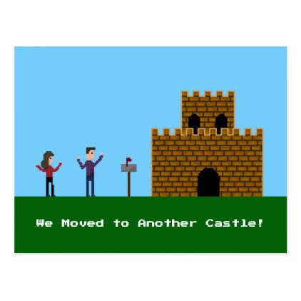 8bit Pixel Couple We Have Moved To Another Castle Postcard