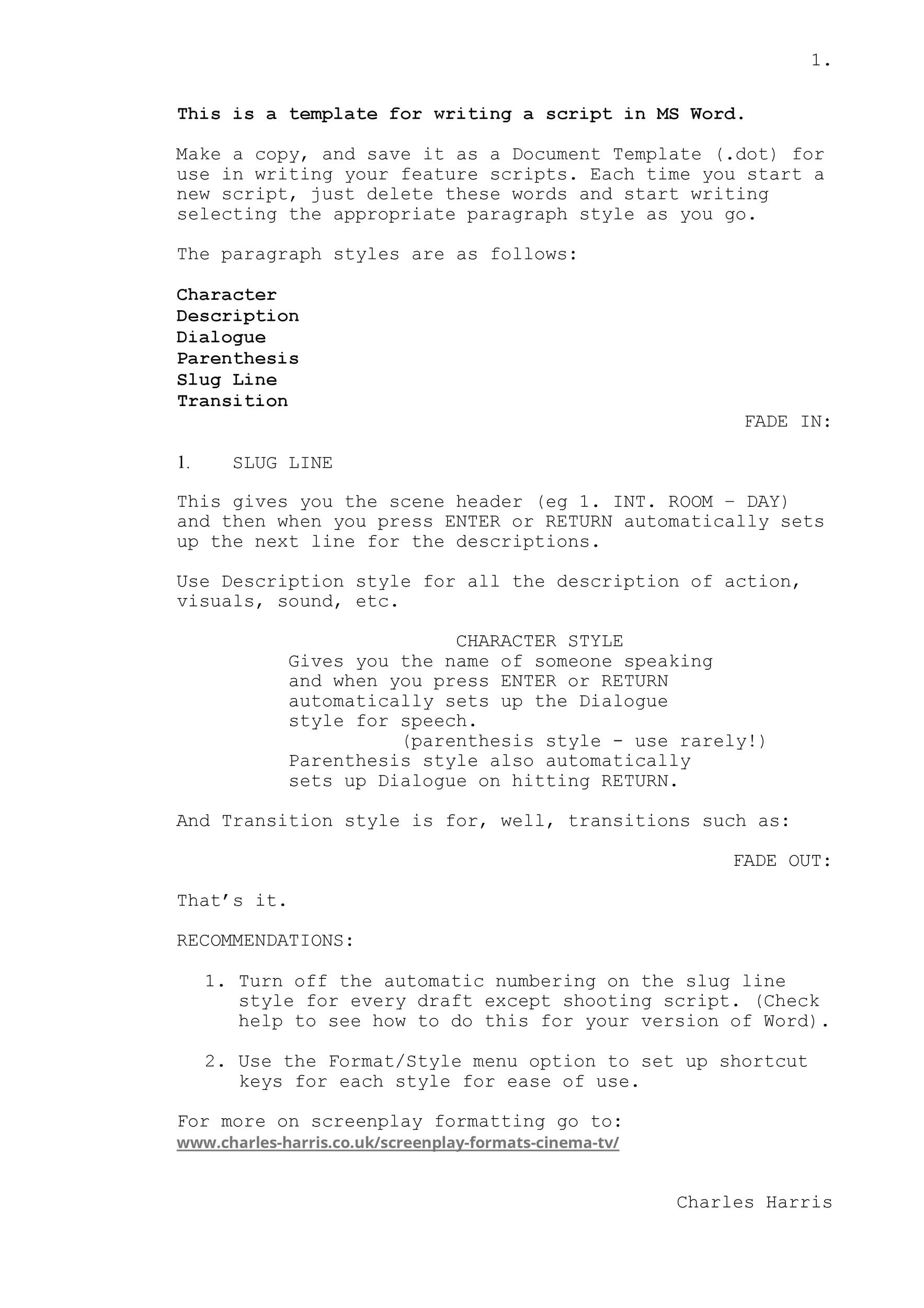 Screenwriting Template For Word Card Template