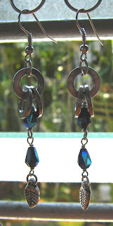 Hardware wire wrapped earrings Stainless steel washer wire wrapped with glass crystal for a pair of earrings