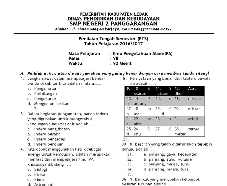 Soal Ipa Kelas 7 Semester 1 Kurikulum 2013.docx - Journal Pdf