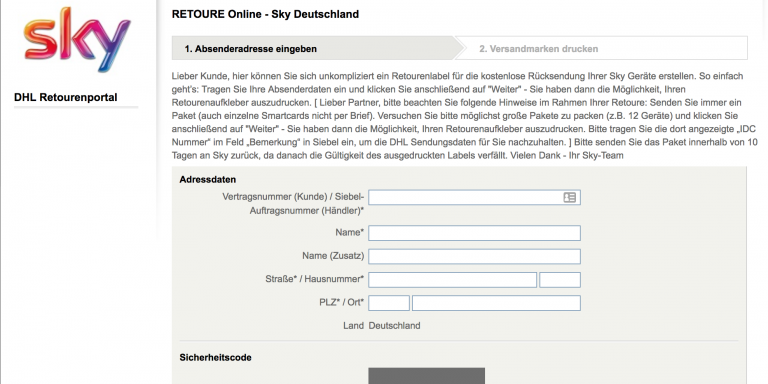 Sky Retourenschein Ausdrucken - Das retourenlabel können sie entweder