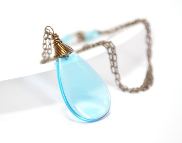 Turquoise Pendant, Blue Green,Choker,Dark Aqua,Turquoise Necklace, Large, Big,Teardrop, Antiqued Brass Wire Wrapped, Simple, Gift Under 25 - CCARIA Turquoise Pendant, Blue Green,Choker,Dark Aqua,Turquoise Necklace, Large, Big,Teardrop, Antiqued Brass Wire Wrapped, Simple, Gift Under 25 - CCARIA