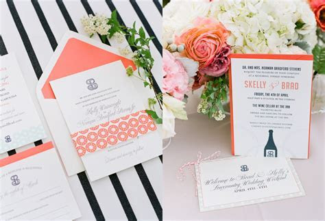 coral wedding invitation with mint green and navy accents coral wedding invitation with mint green and navy accents