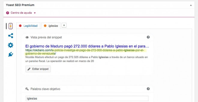 Identificación URL del texto de Francisco Mercado expuesta en el CMS de OKdiario.