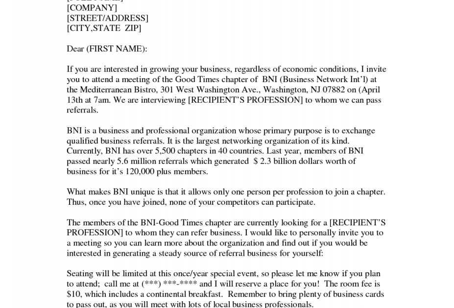 Sample Business Invitation Letter For An Event - Janet Koman's Template