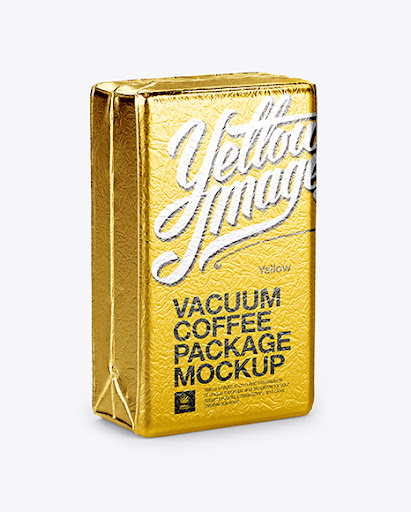 Download Free Download Metallic Coffee Vacuum Bag Mockup Halfside View Object Mockups PSD Mockups.