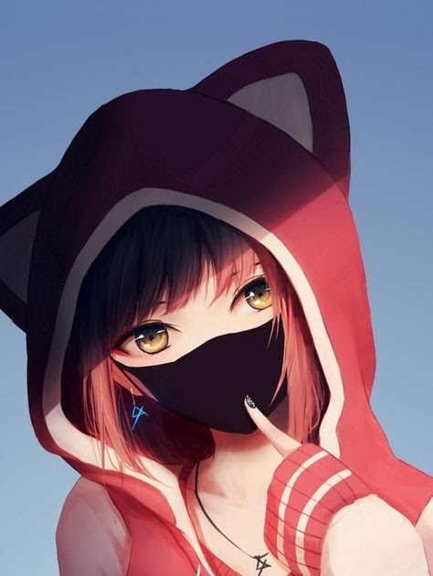 Face Mask Anime Girl With Hoodie And Mask