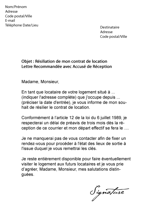 Modèle Lettre De Préavis De Départ D'un Logement Gratuit