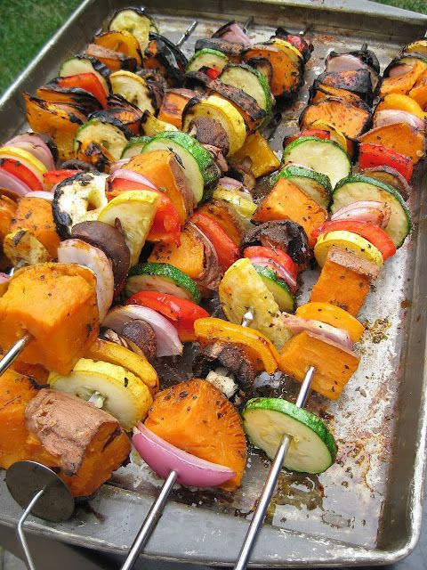 Grilled Sweet Potato and Vegetable Skewers with Garlic, Basil, and Oregano