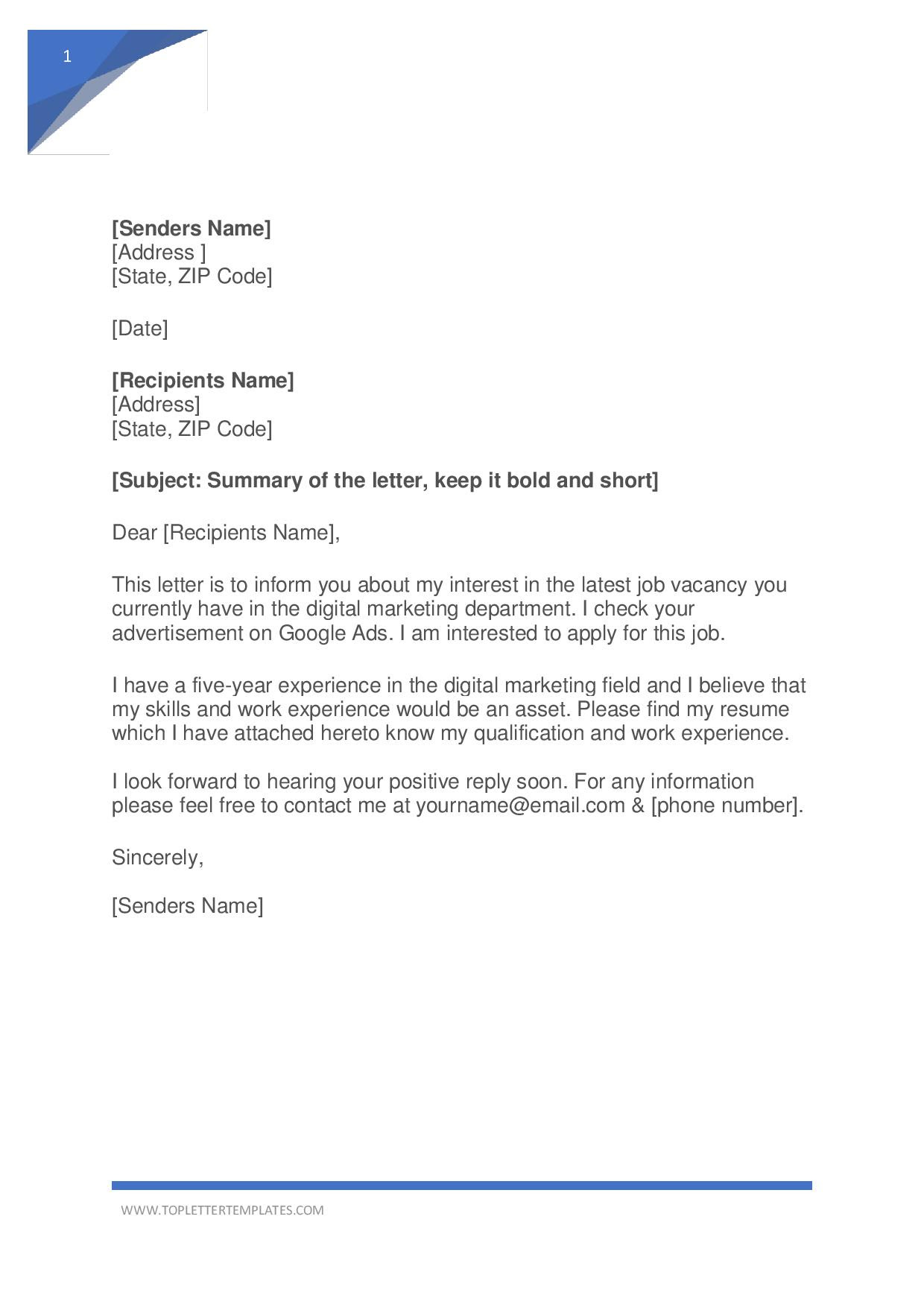 Best application letter for job vacancy sample of an email job 