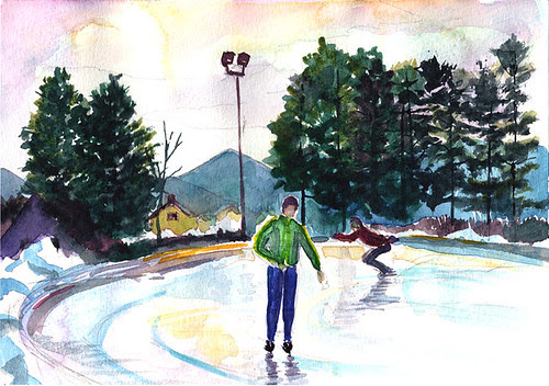 Speed skaters on the Olympic Oval, Lake Placid, NY