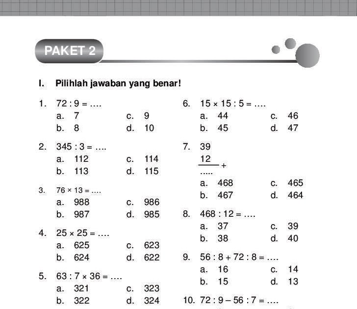 Contoh Soal Soal Mtk Kelas 3 Perkalian Dan Pembagian