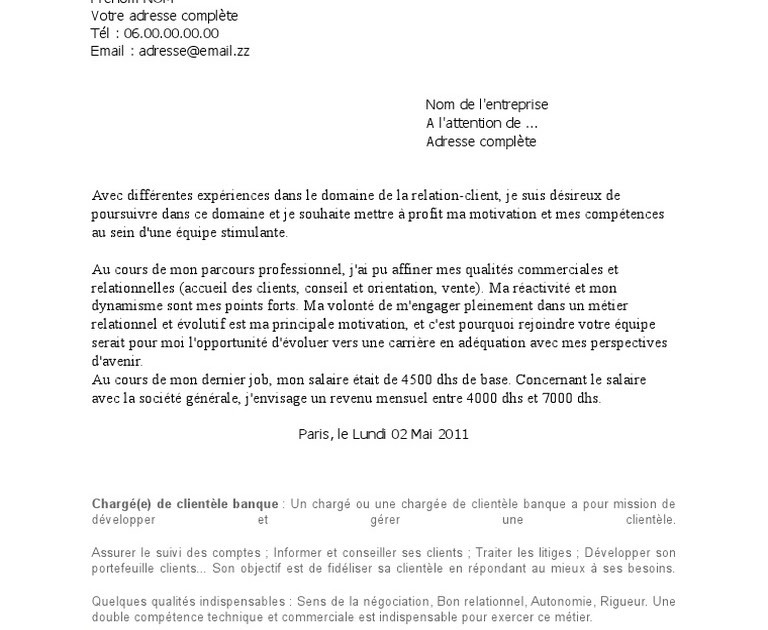 Lettre De Motivation Candidature Spontanée Banque Populaire